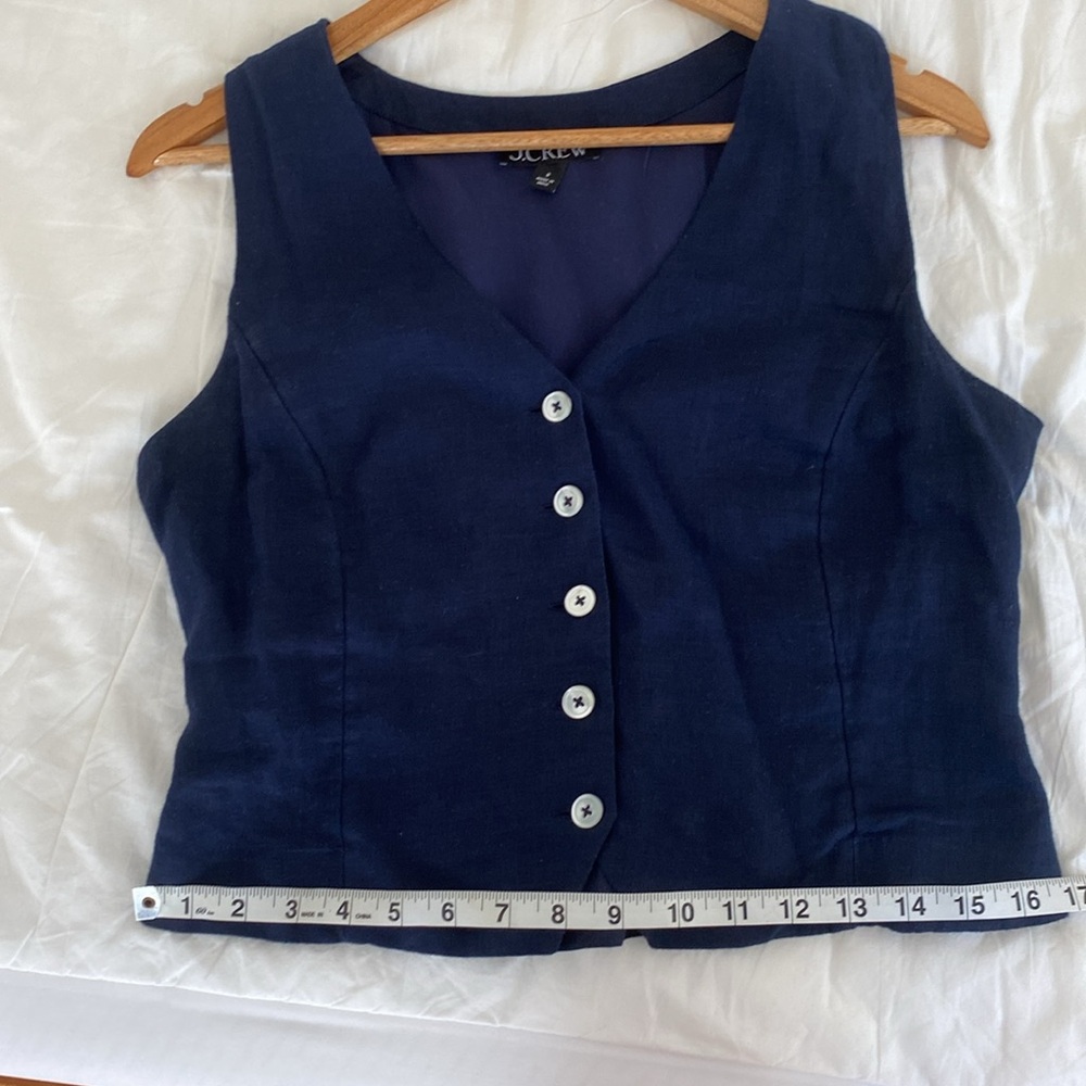 J. Crew Navy Button-Front Linen Vest 8 - Picture 4 of 5